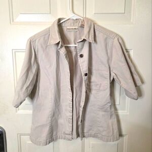 Kathy Ireland Kahki Button Up Short Sleeve Blouse Size Medium
